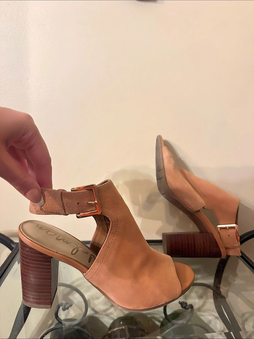 Sam Edelman Peep Toe Block Heel Sandals in Brown